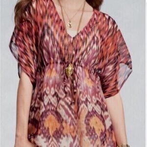 CAbi style 415 Vibrant Red and Purple Ikat Kimono Blouse Medium